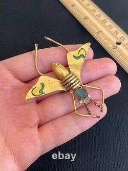 Vintage CORO Sterling Silver Enamel Bug Insect Bee Figural Rhinestone Brooch Pin