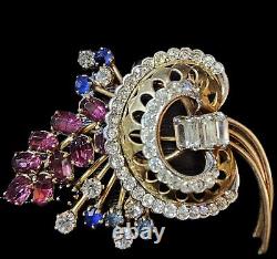 Vintage CRO 1/20 12K Gold Filled GF Multi Color Rhinestone Brooch