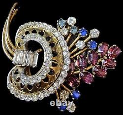 Vintage CRO 1/20 12K Gold Filled GF Multi Color Rhinestone Brooch