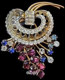 Vintage CRO 1/20 12K Gold Filled GF Multi Color Rhinestone Brooch