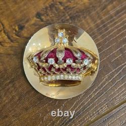 Vintage CROWN BROOCH PIN Gold Tone Burgundy Velvet Baroque Renaissance Victorian