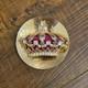 Vintage CROWN BROOCH PIN Gold Tone Burgundy Velvet Baroque Renaissance Victorian