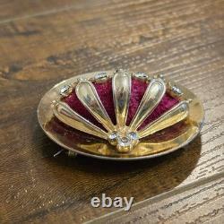 Vintage CROWN BROOCH PIN Gold Tone Burgundy Velvet Baroque Renaissance Victorian