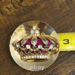 Vintage CROWN BROOCH PIN Gold Tone Burgundy Velvet Baroque Renaissance Victorian