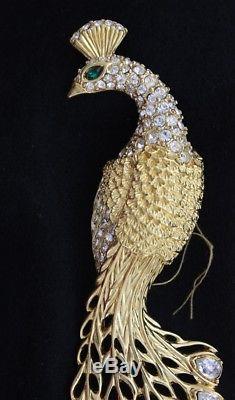 Vintage CROWN TRIFARI Crystal Rhinestones GOLDEN PHEASANT PEACOCK Brooch Jewelry