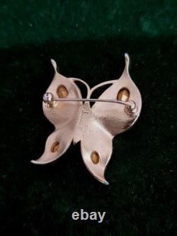Vintage CROWN TRIFARI GOLD-PLATED CRYSTAL RHINESTONE BUTTERFLY BROOCH
