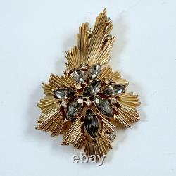 Vintage CROWN TRIFARI Signed Smokey Gray & Clear Rhinestone Starburst Brooch