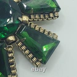 Vintage CZECH Deep Green Brilliant & Tapered Baguette Crystal Rhinestone Brooch