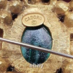 Vintage Cadoro Gold Tone Cabochon Pave Diamante Rhinestone & Pearl Signed RARE