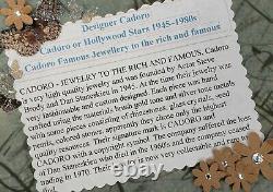 Vintage Cadoro Gold Tone Cabochon Pave Diamante Rhinestone & Pearl Signed RARE
