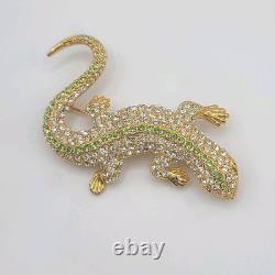 Vintage Camrose Kross JBK Lizard Brooch Green Rhinestone Pin Signed READ