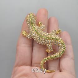 Vintage Camrose Kross JBK Lizard Brooch Green Rhinestone Pin Signed READ
