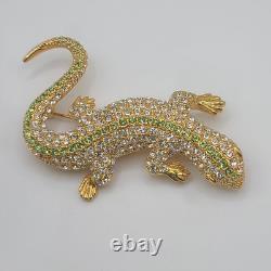 Vintage Camrose Kross JBK Lizard Brooch Green Rhinestone Pin Signed READ