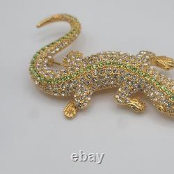 Vintage Camrose Kross JBK Lizard Brooch Green Rhinestone Pin Signed READ