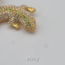 Vintage Camrose Kross JBK Lizard Brooch Green Rhinestone Pin Signed READ