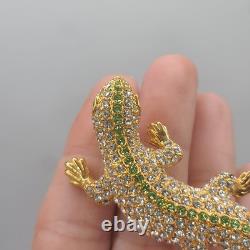 Vintage Camrose Kross JBK Lizard Brooch Green Rhinestone Pin Signed READ