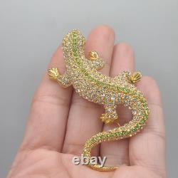 Vintage Camrose Kross JBK Lizard Brooch Green Rhinestone Pin Signed READ