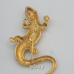 Vintage Camrose Kross JBK Lizard Brooch Green Rhinestone Pin Signed READ