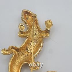 Vintage Camrose Kross JBK Lizard Brooch Green Rhinestone Pin Signed READ