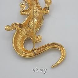 Vintage Camrose Kross JBK Lizard Brooch Green Rhinestone Pin Signed READ