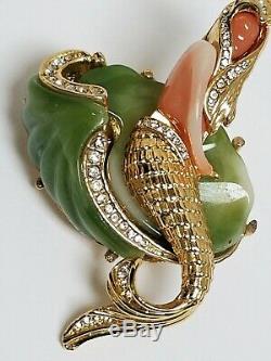 Vintage Carved Molded Lucite Figural Mermaid Clam Shell Rhinestone Brooch Bk Pc