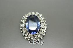Vintage Christian Dior 1968 blue crystal clear rhinestone sunburst Brooch