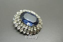 Vintage Christian Dior 1968 blue crystal clear rhinestone sunburst Brooch