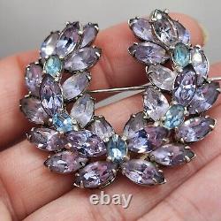 Vintage Christian Dior By Kramer Brooch Purple Rhinestone Wreath Signed