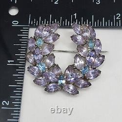 Vintage Christian Dior By Kramer Brooch Purple Rhinestone Wreath Signed