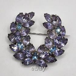 Vintage Christian Dior By Kramer Brooch Purple Rhinestone Wreath Signed