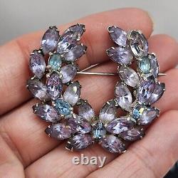 Vintage Christian Dior By Kramer Brooch Purple Rhinestone Wreath Signed