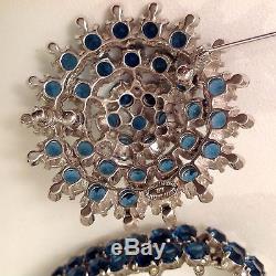 Vintage Christian Dior By Mitchel Maer Brooch Bracelet Set Sapphire Rhinestones