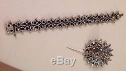 Vintage Christian Dior By Mitchel Maer Brooch Bracelet Set Sapphire Rhinestones