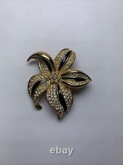 Vintage Christian Dior Flower Crystal Enamel Rhinestone Gold Tone Brooch Pin