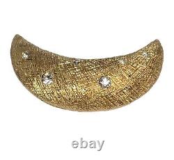 Vintage Christian Dior Goldtone Clear Rhinestone Crescent Moon Brooch Pin Signed