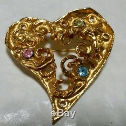 Vintage Christian Lacroix Heart Brooch Multicolor Rhinestone