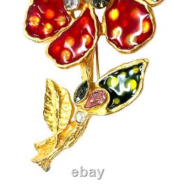 Vintage Christian Lacroix Large Rhinestone Iridescent Flower Brooch Pin
