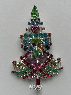 Vintage Christmas Tree Pin Brooch Citation Pink Rhinestones Rare Book Piece Htf