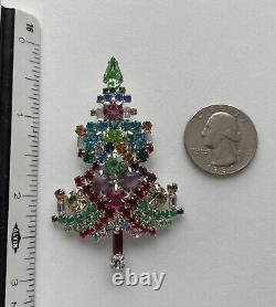 Vintage Christmas Tree Pin Brooch Citation Pink Rhinestones Rare Book Piece Htf