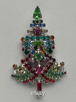 Vintage Christmas Tree Pin Brooch Citation Pink Rhinestones Rare Book Piece Htf