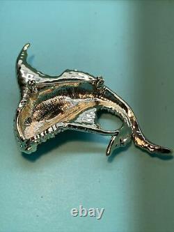 Vintage Ciner Koi Fish Green Rhinestones Figural Brooch Pin Unsigned
