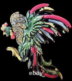 Vintage Ciner Rooster Rhinestone Enamel Brooch