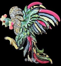 Vintage Ciner Rooster Rhinestone Enamel Brooch