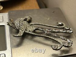 Vintage Clear Rhinestone Brooch Pin Figural Huge 4 X 2.5 Art Deco Unsigned