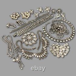 Vintage Clear Rhinestone Designer Signed Unsigned Costume Jewelry Repair Lot