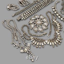 Vintage Clear Rhinestone Designer Signed Unsigned Costume Jewelry Repair Lot