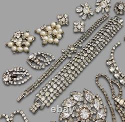 Vintage Clear Rhinestone Designer Signed Unsigned Costume Jewelry Repair Lot