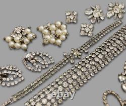 Vintage Clear Rhinestone Designer Signed Unsigned Costume Jewelry Repair Lot