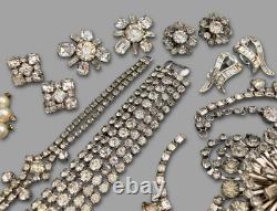 Vintage Clear Rhinestone Designer Signed Unsigned Costume Jewelry Repair Lot