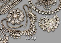 Vintage Clear Rhinestone Designer Signed Unsigned Costume Jewelry Repair Lot